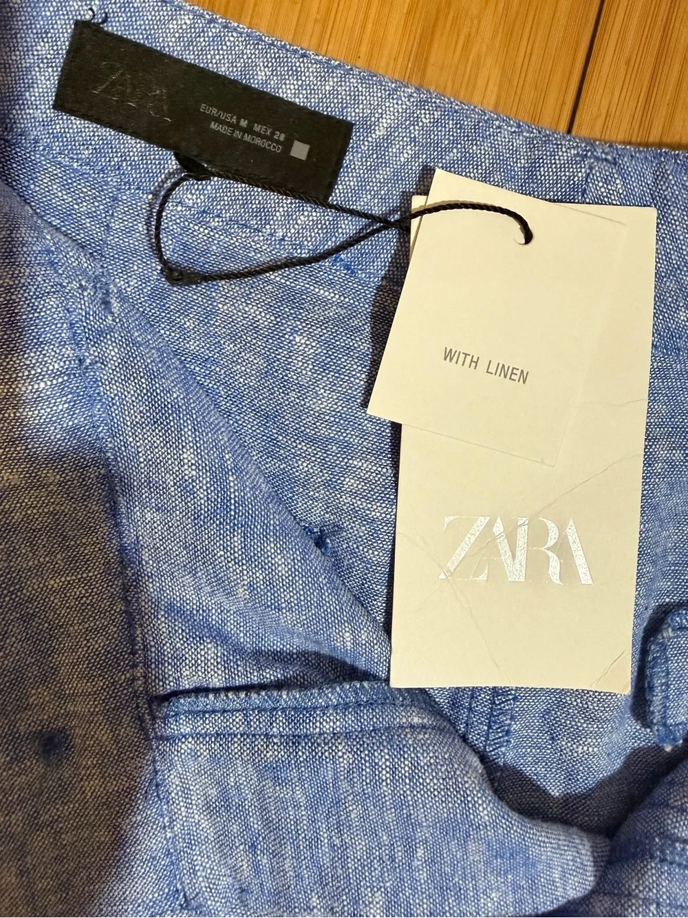 NWT Zara  Blue Linen Culottes Wide Leg Crop Pants Size M